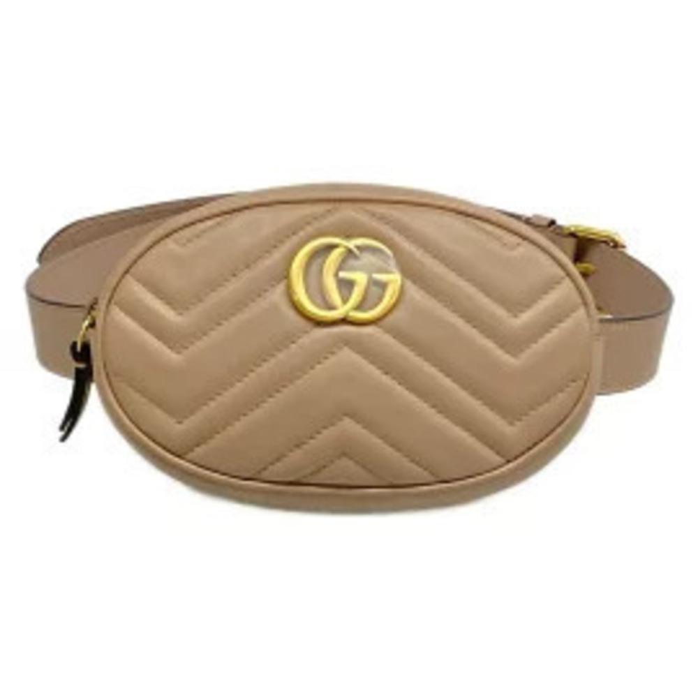 Gucci GG Marmont Quilted Leather Belt Bag Waist Pouch Clutch Pink Beige Cream